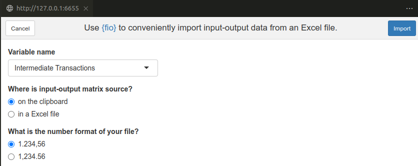 Import input-output data addin